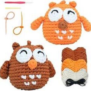 Crochet Owl Craft Kit - Orange and Brown